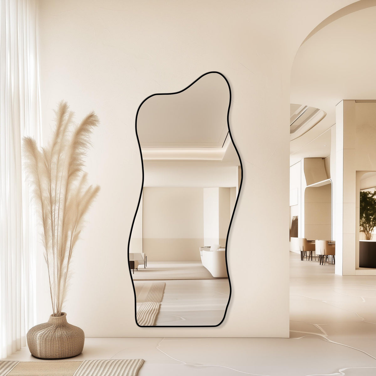 Miroir ondulé pleine longueur En skaï noir