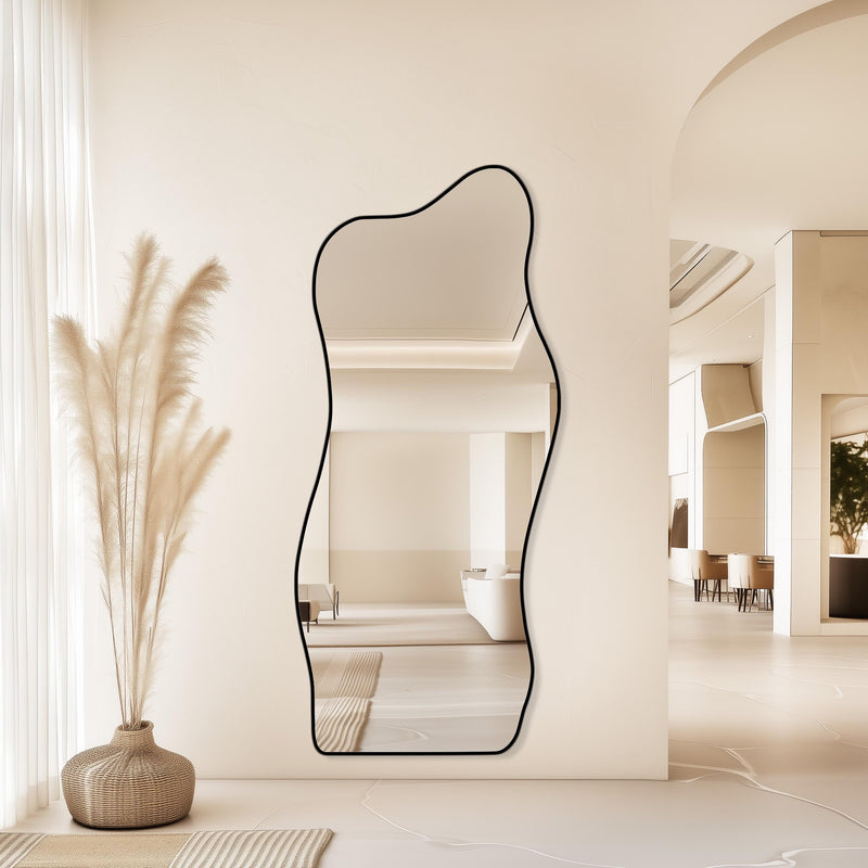 Miroir ondulé pleine longueur En skaï noir