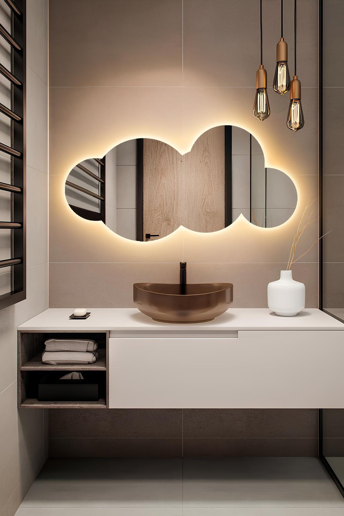 Miroir mural LED irrégulier, design nuage