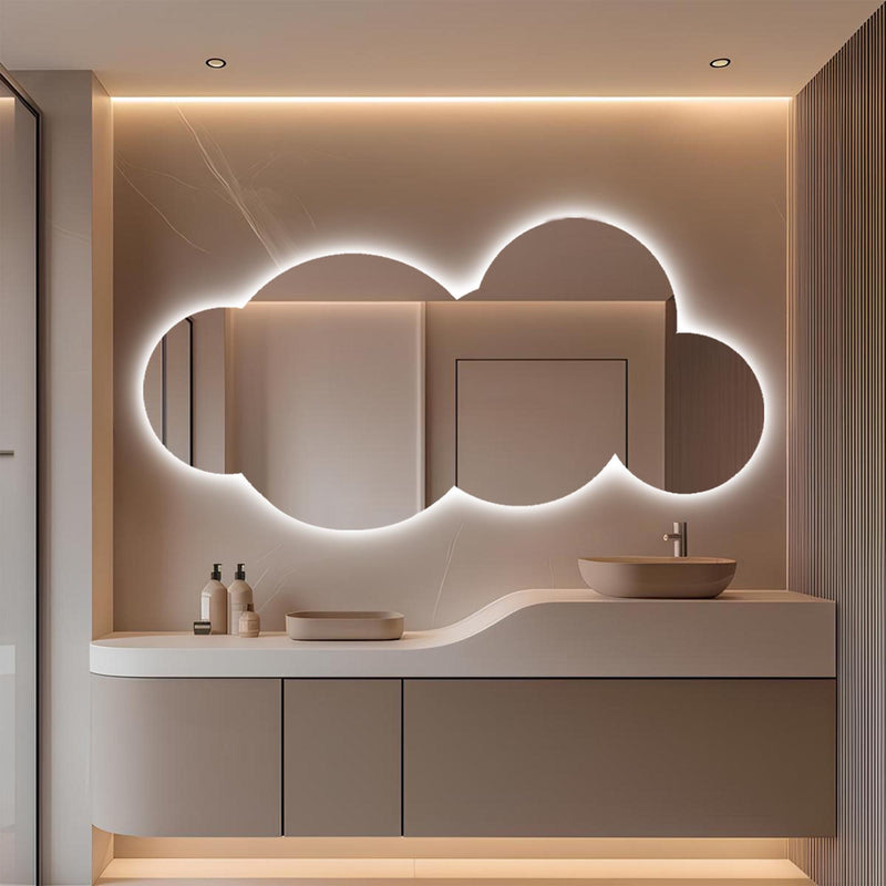 Miroir mural LED irrégulier, design nuage