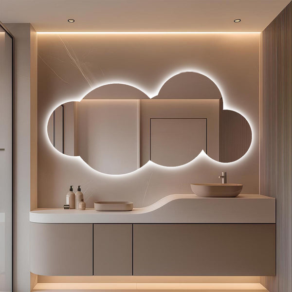 Miroir mural LED irrégulier, design nuage