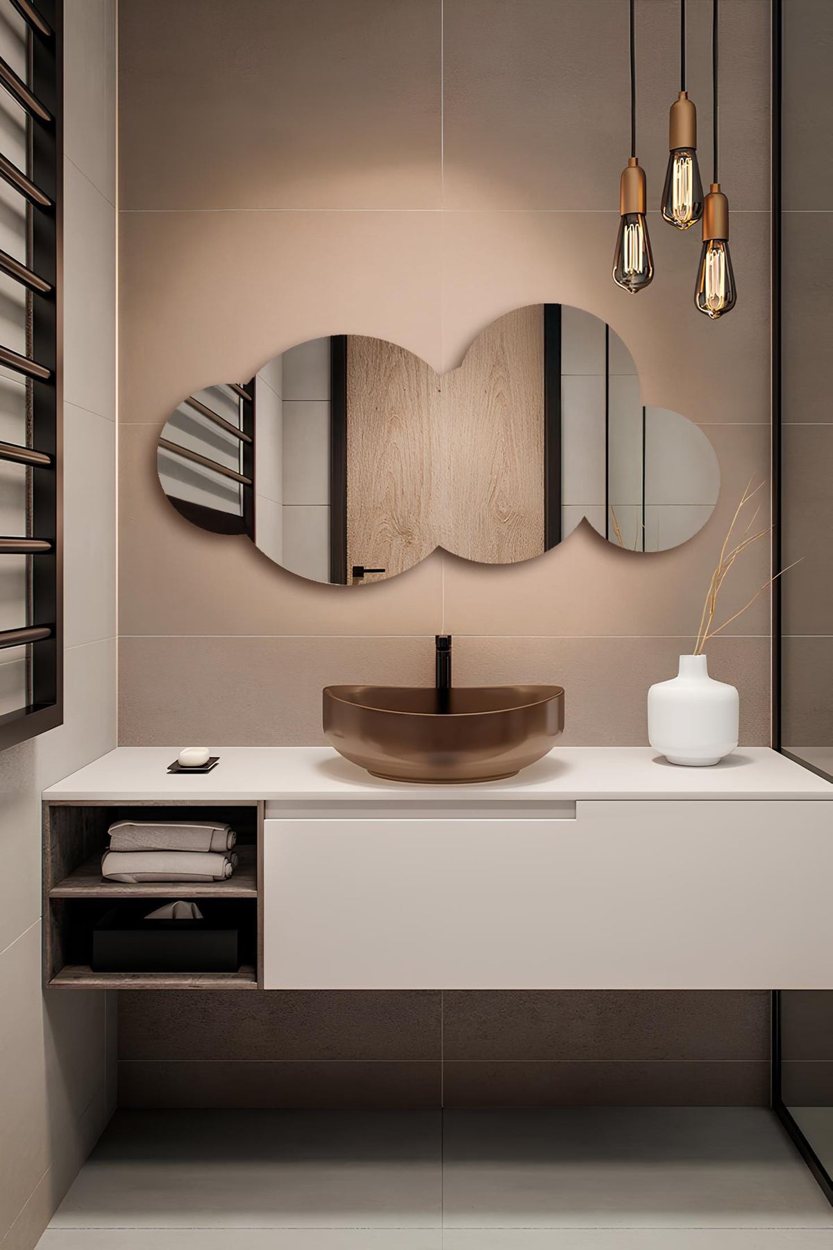 Miroir mural LED irrégulier, design nuage