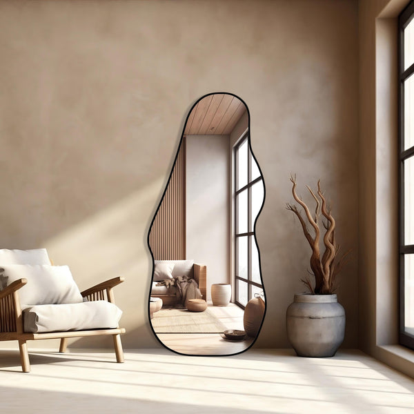 Miroir de bassin pleine longueur skaï noir