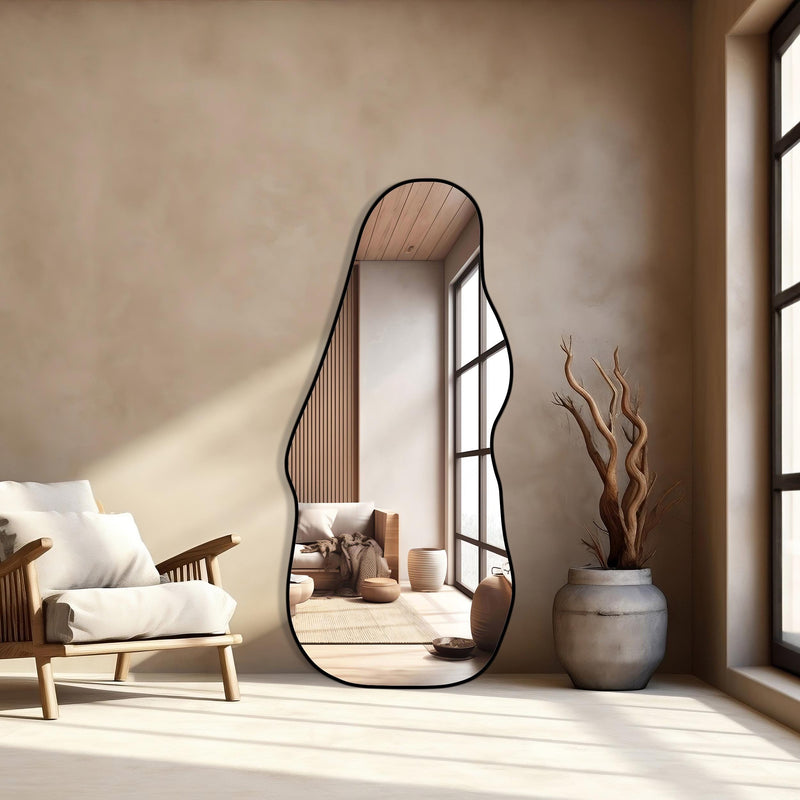 Miroir de bassin pleine longueur skaï noir