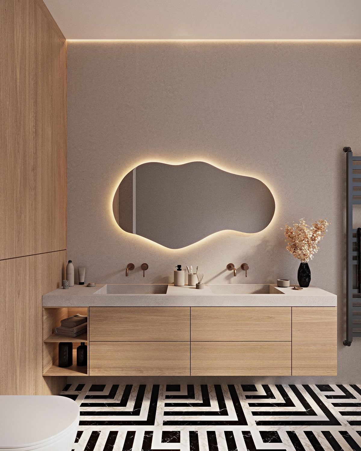 Miroir irrégulier avec éclairage LED