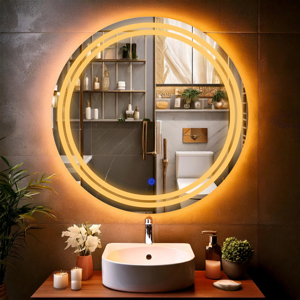 Miroir de salle de bain et lavabo LED sablé laser Luna
