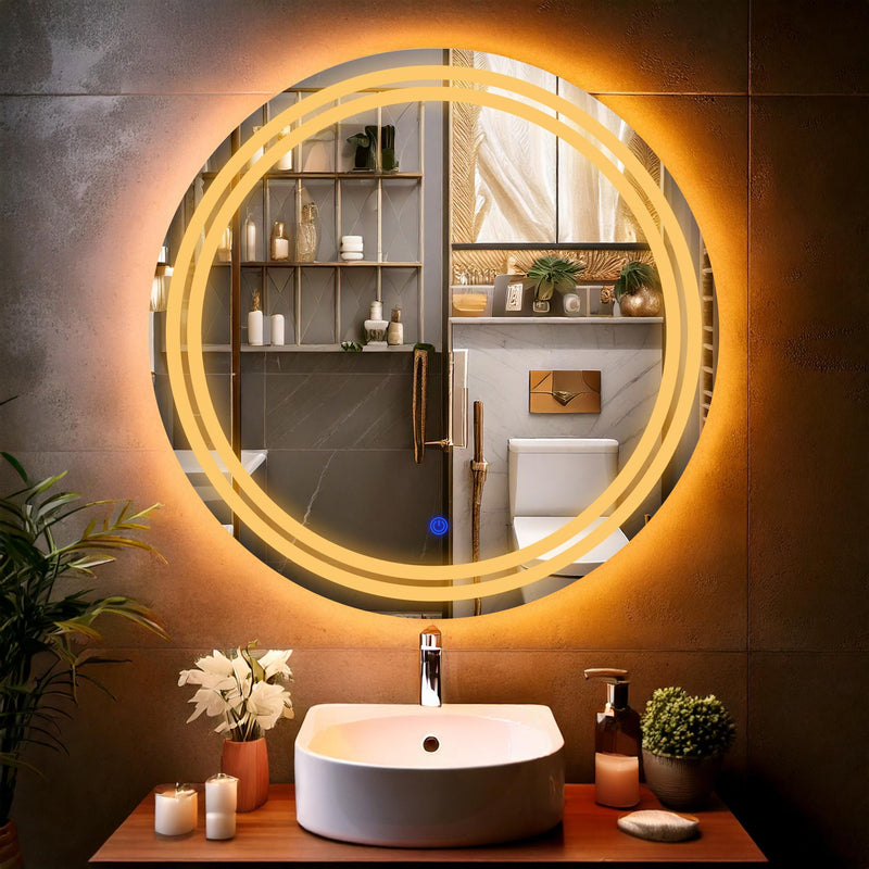 Miroir de salle de bain et lavabo LED sablé laser Luna