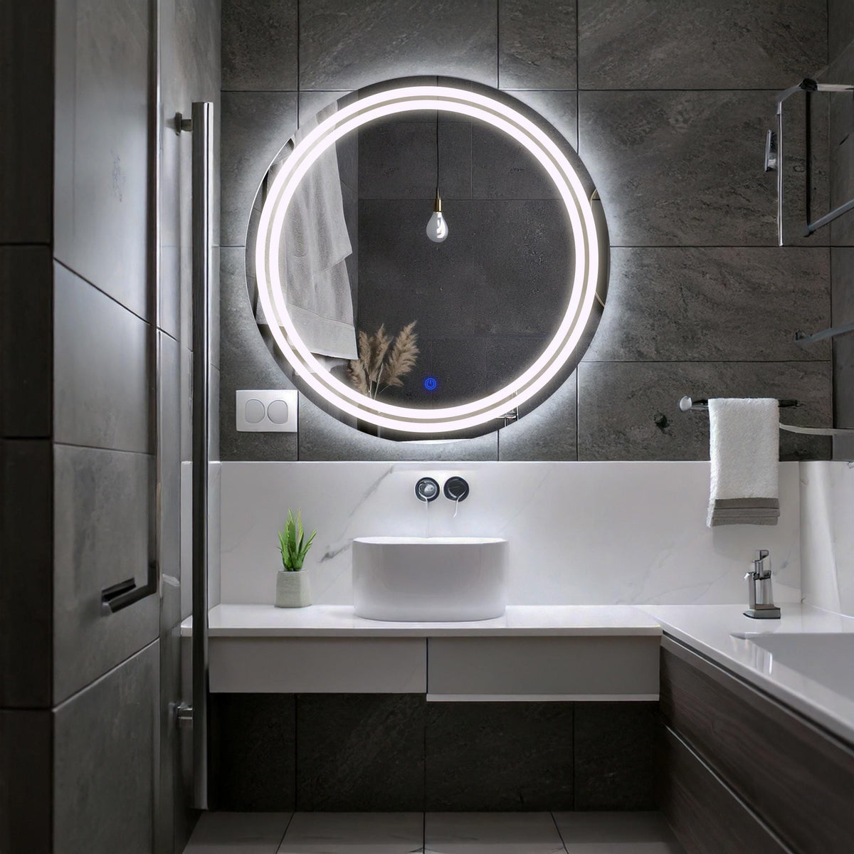 Miroir de salle de bain et lavabo LED sablé laser Luna