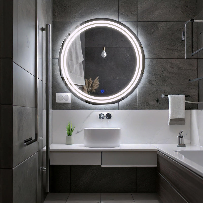Miroir de salle de bain et lavabo LED sablé laser Luna