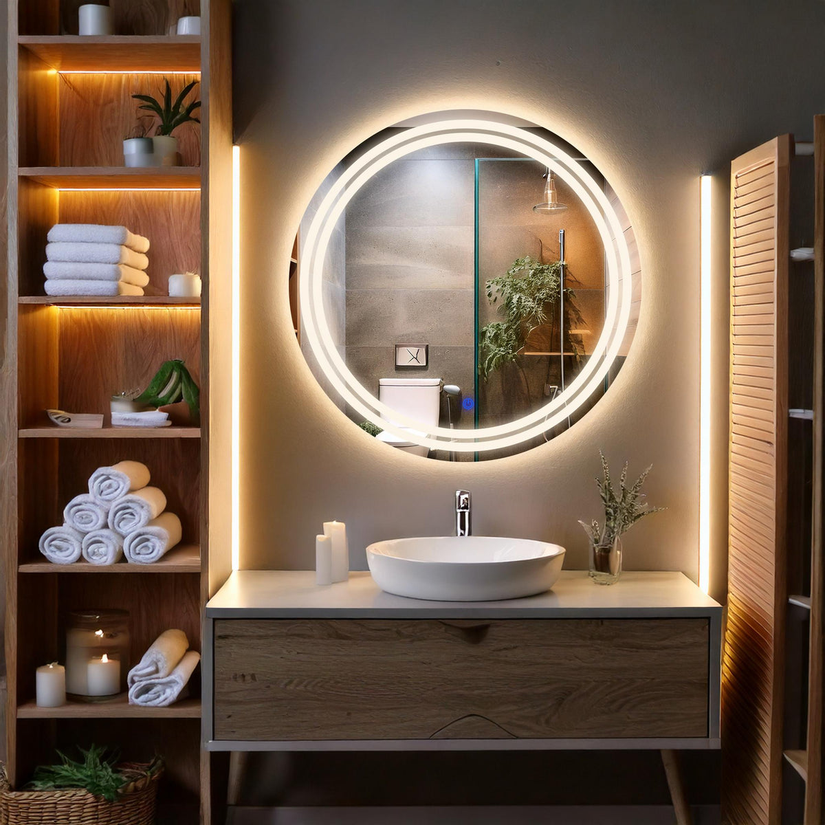 Miroir de salle de bain et lavabo LED sablé laser Flux