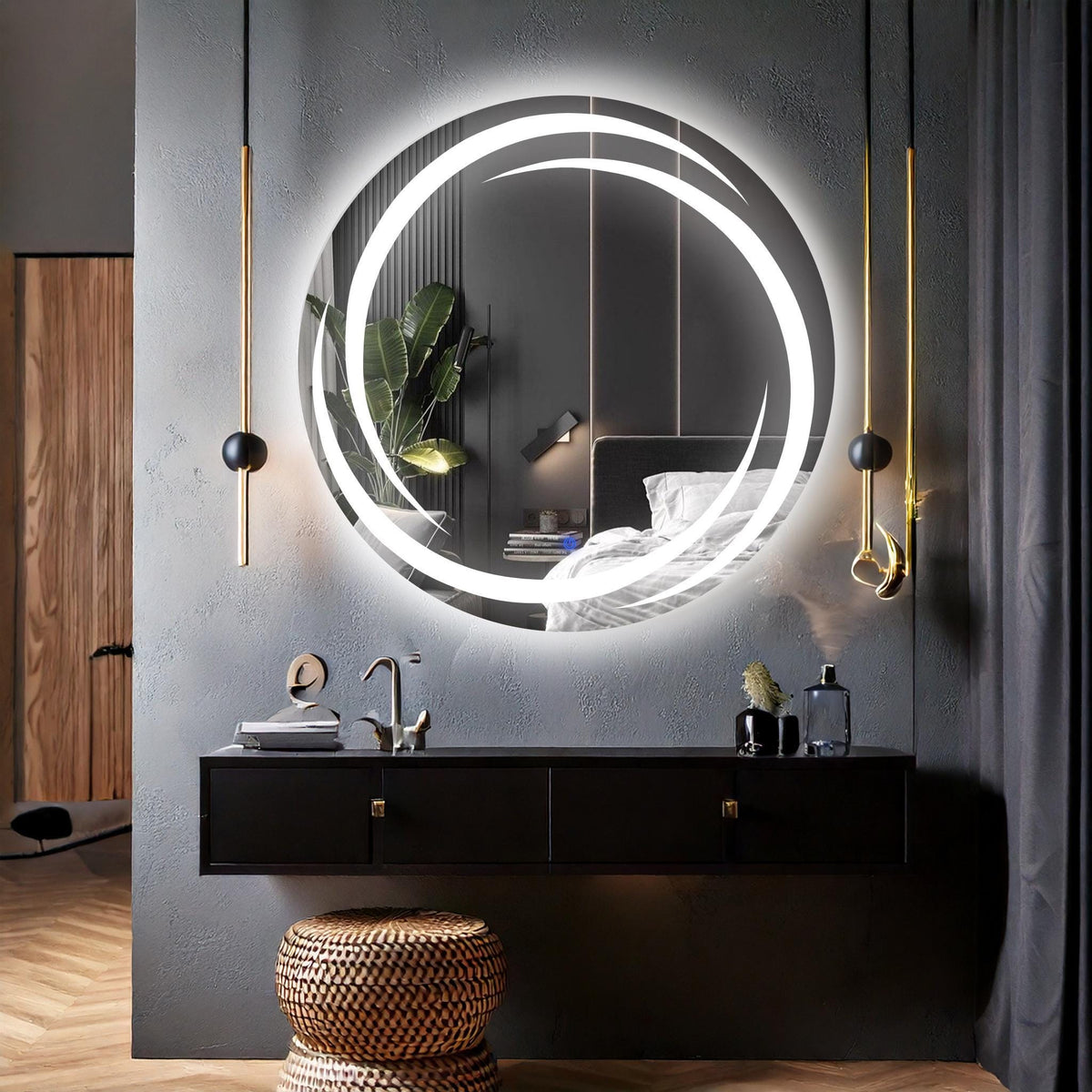 Miroir de salle de bain et lavabo LED sablé laser Flux