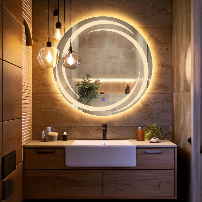 Miroir de salle de bain et lavabo LED sablé laser Flux