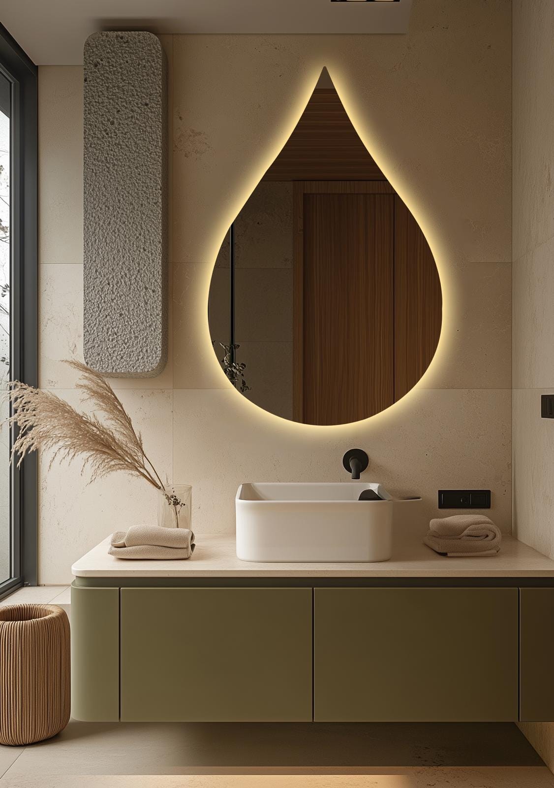 Miroir mural LED goutte de pluie