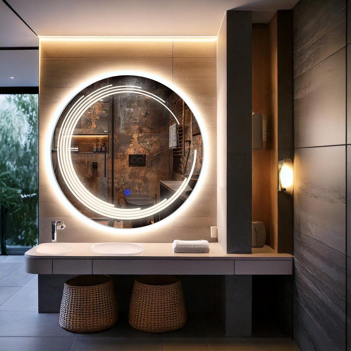 Miroir de salle de bain et lavabo LED sablé au laser Nova