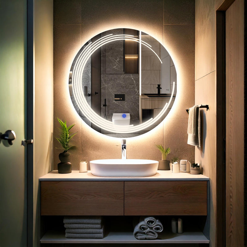 Miroir de salle de bain et lavabo LED sablé au laser Nova
