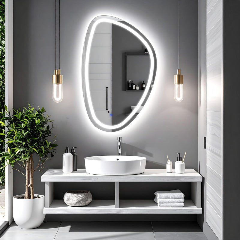 Miroir de salle de bain et lavabo LED sablé laser Diagonale