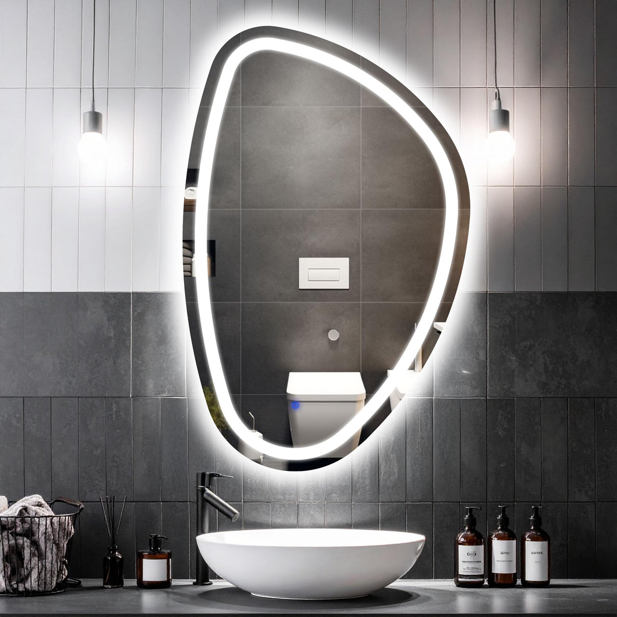 Miroir de salle de bain et lavabo LED sablé laser Diagonale