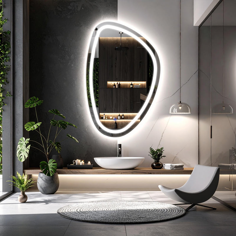 Miroir de salle de bain et lavabo LED sablé laser Diagonale