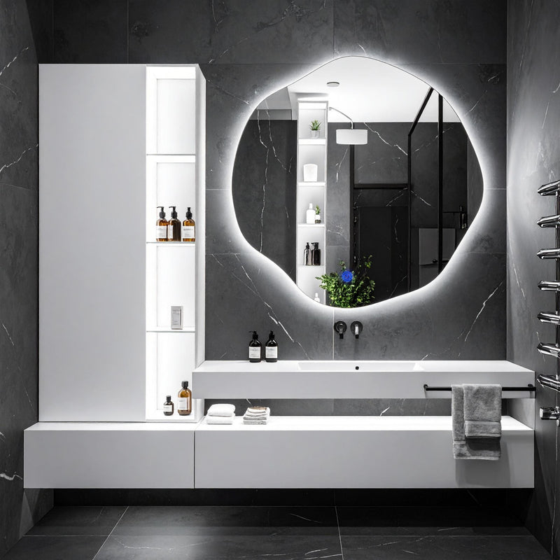 Miroir de salle de bain et lavabo LED