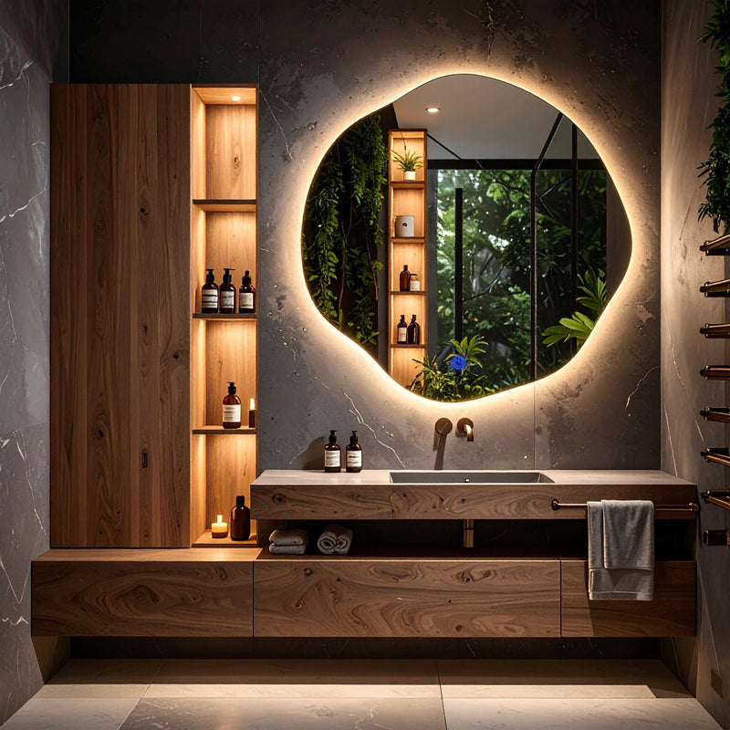 Miroir de salle de bain et lavabo LED