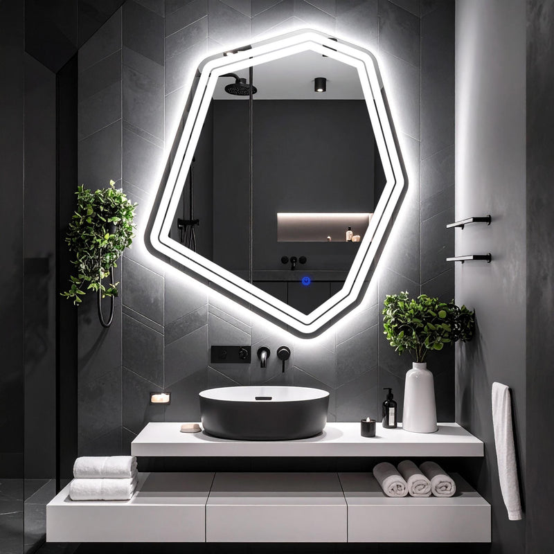 Miroir de salle de bain et lavabo LED sablés au laser Domira