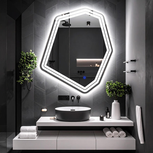 Miroir de salle de bain et lavabo LED sablés au laser Domira