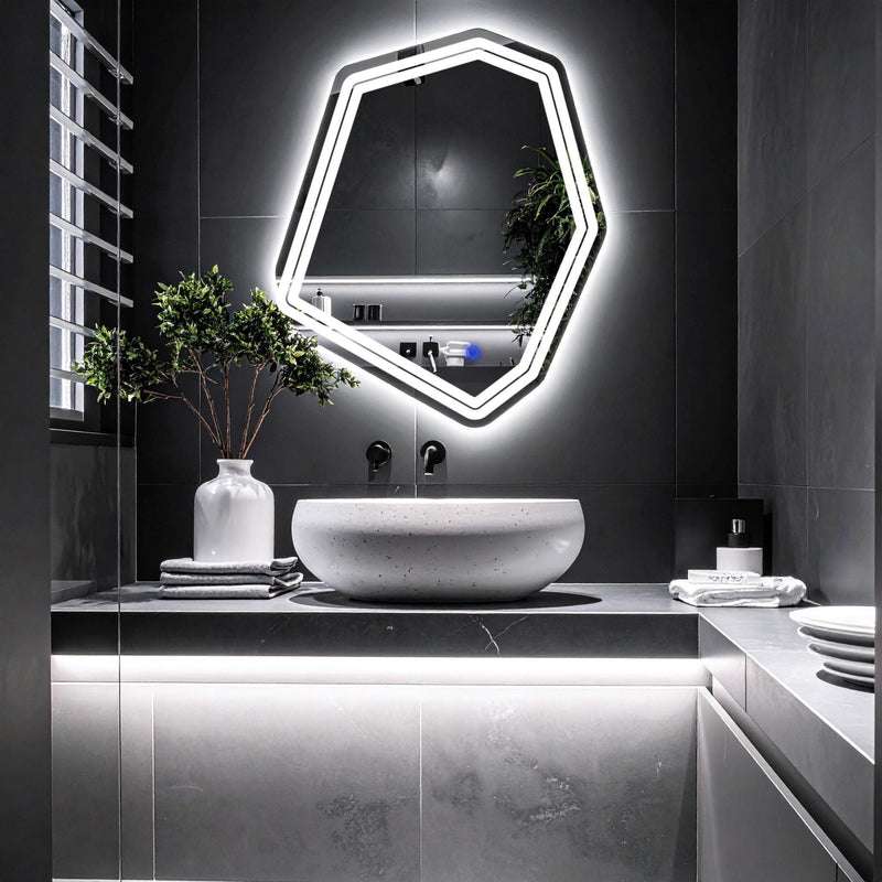 Miroir de salle de bain et lavabo LED sablés au laser Domira