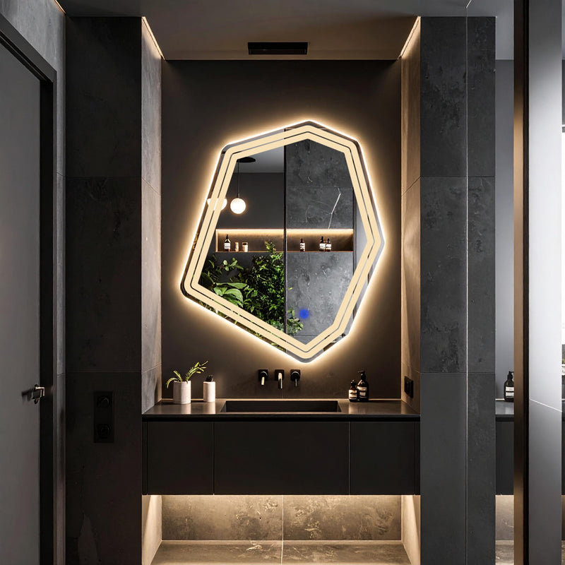 Miroir de salle de bain et lavabo LED sablés au laser Domira