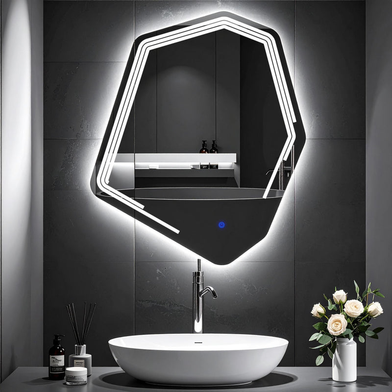 Miroir de salle de bain et lavabo LED Myrella sablé laser
