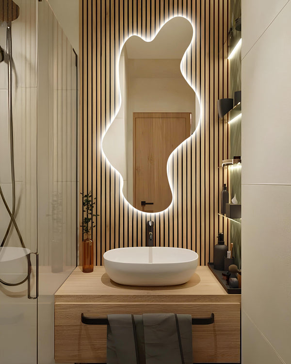 Grand miroir mural moderne ondulé sans cadre