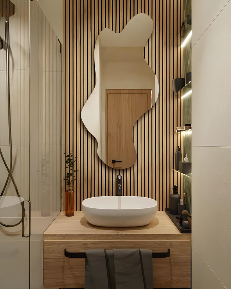 Grand miroir mural moderne ondulé sans cadre