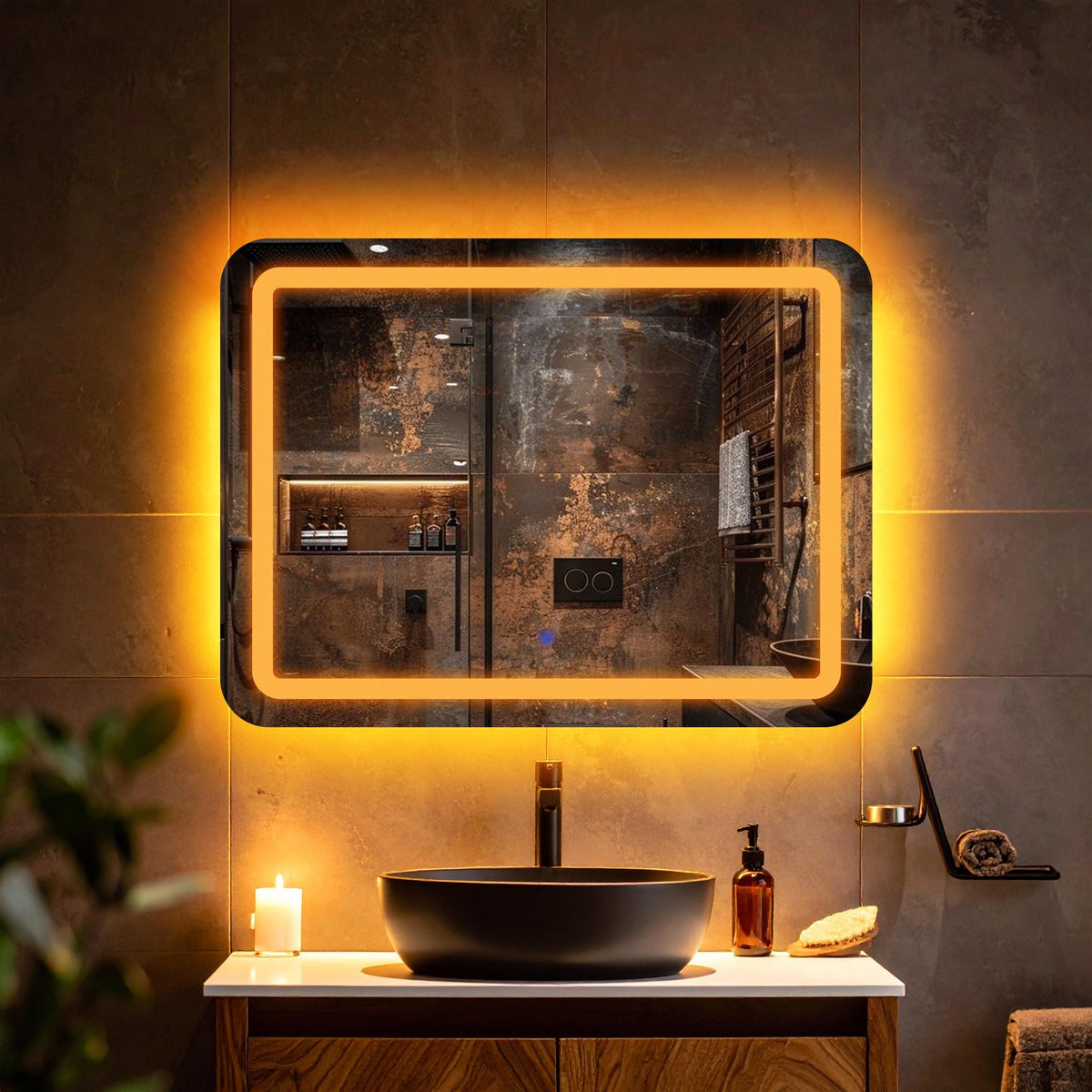 Quadra, miroir de courtoisie rectangulaire LED