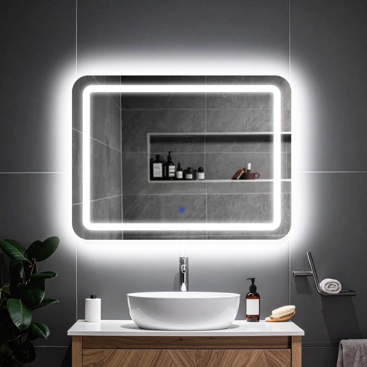 Quadra, miroir de courtoisie rectangulaire LED