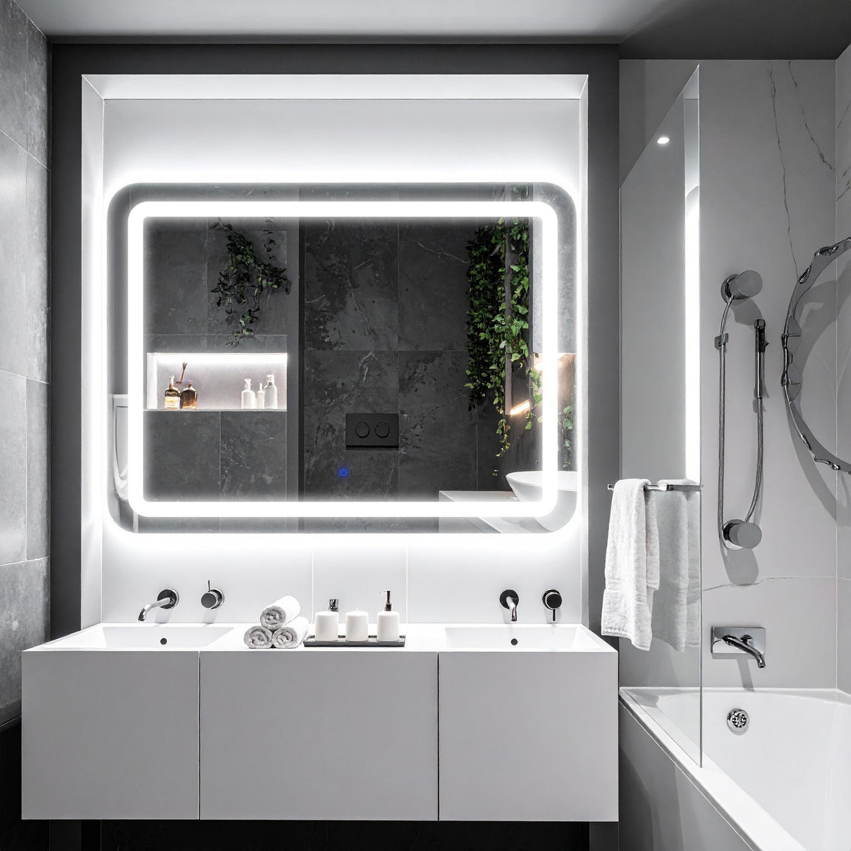Quadra, miroir de courtoisie rectangulaire LED