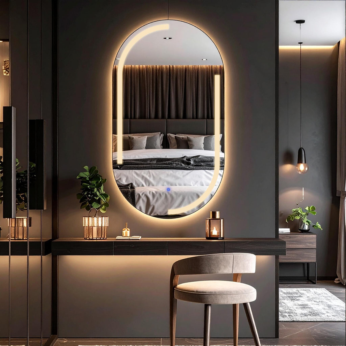 Lunare, miroir de courtoisie oblong à LED