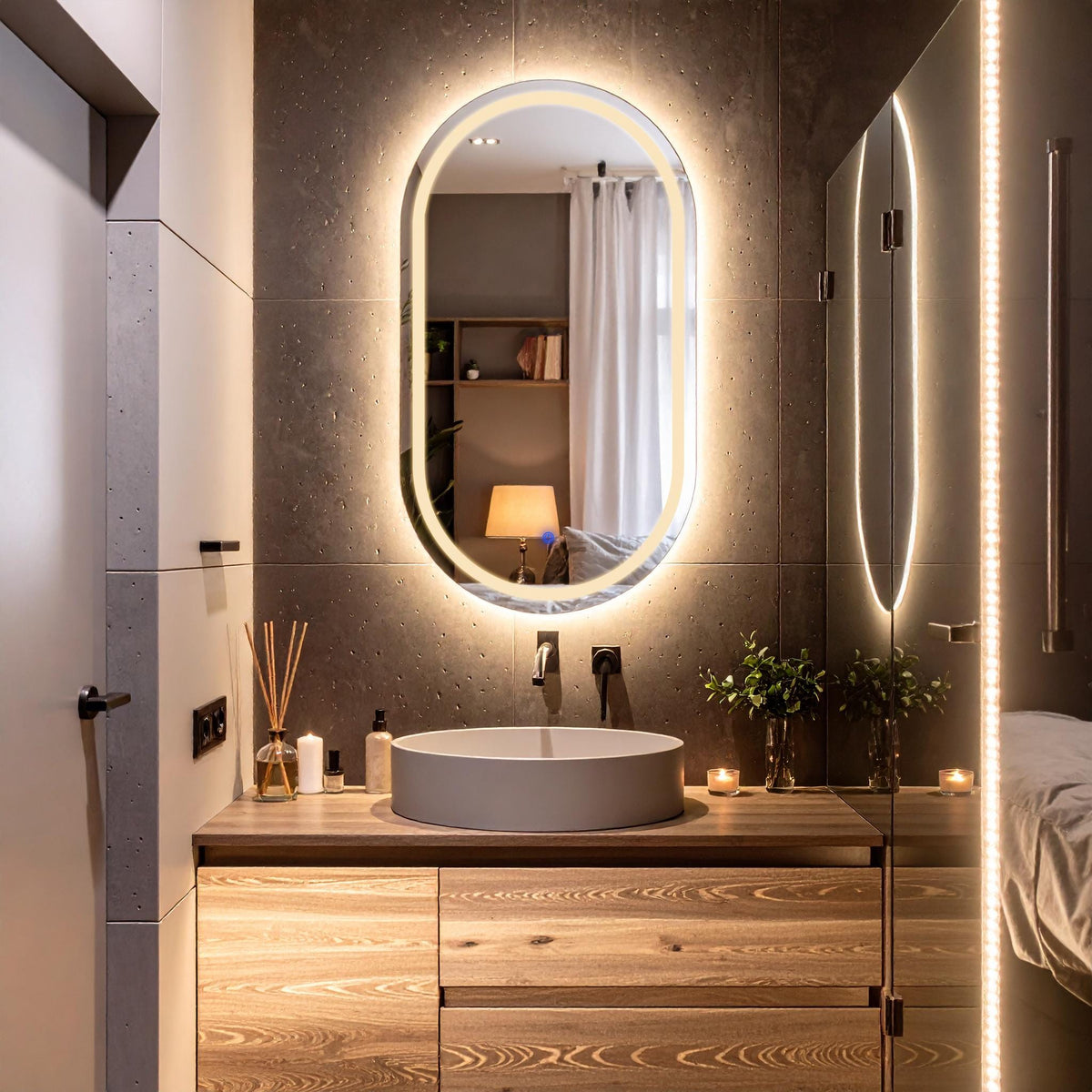 Lunare, miroir de courtoisie oblong à LED