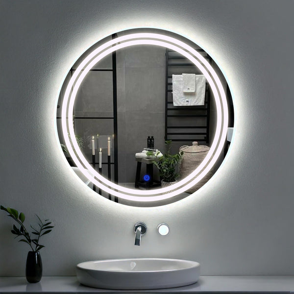 Miroir de salle de bain et lavabo LED sablé laser Luna