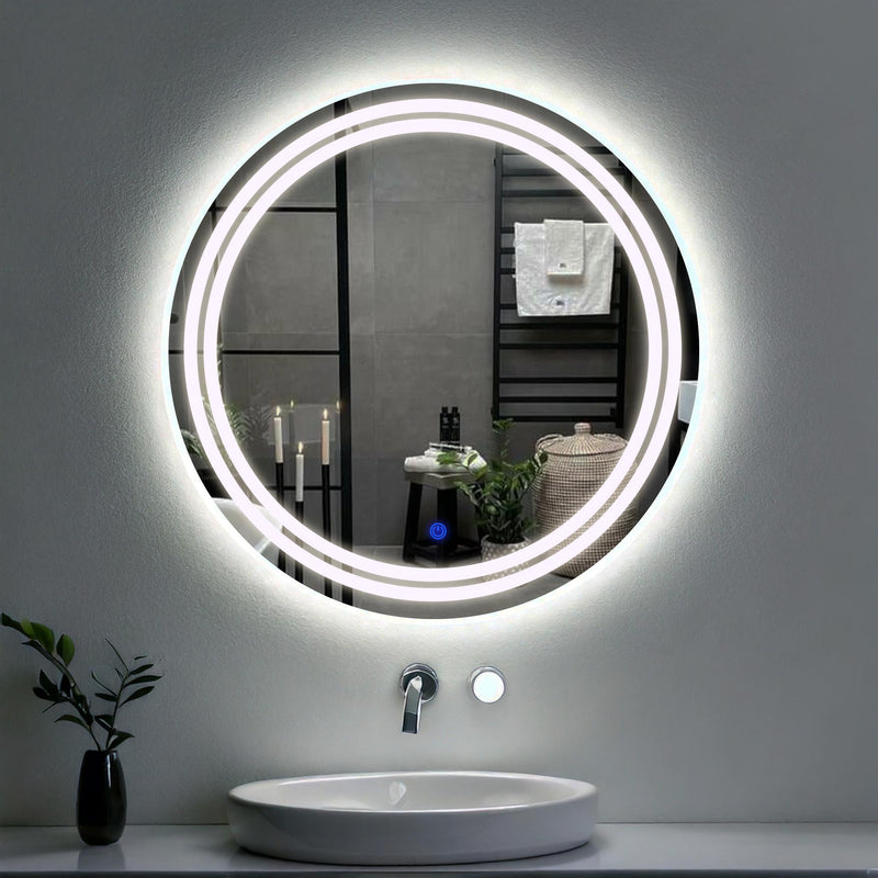 Miroir de salle de bain et lavabo LED sablé laser Luna
