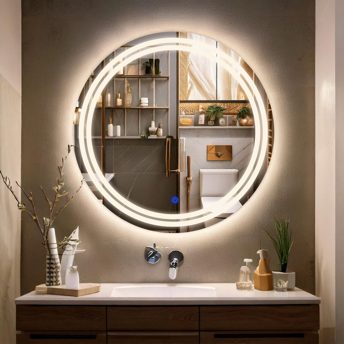 Miroir de salle de bain et lavabo LED sablé laser Luna
