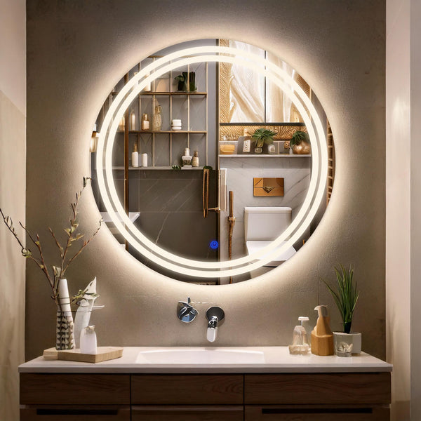 Miroir de salle de bain et lavabo LED sablé laser Luna