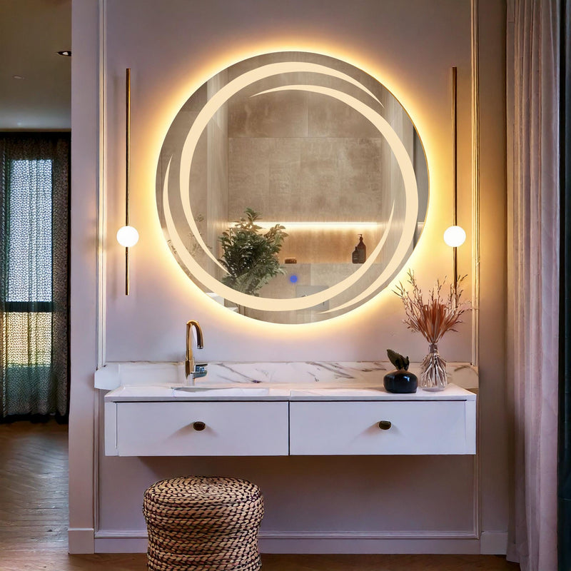 Miroir de salle de bain et lavabo LED sablé laser Flux