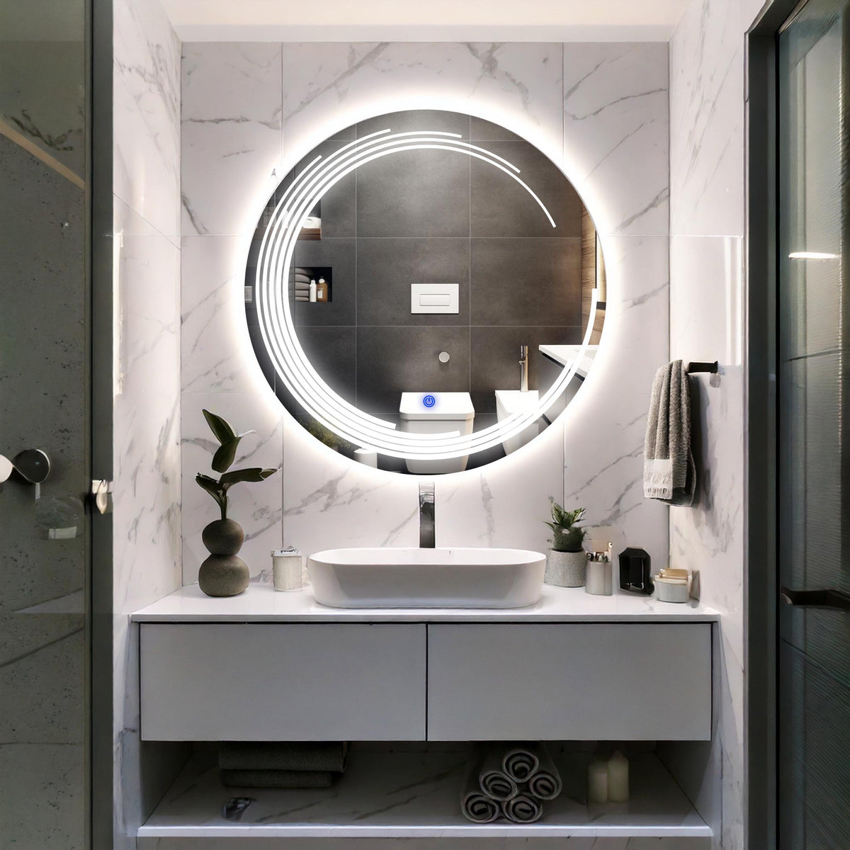 Miroir de salle de bain et lavabo LED sablé au laser Nova
