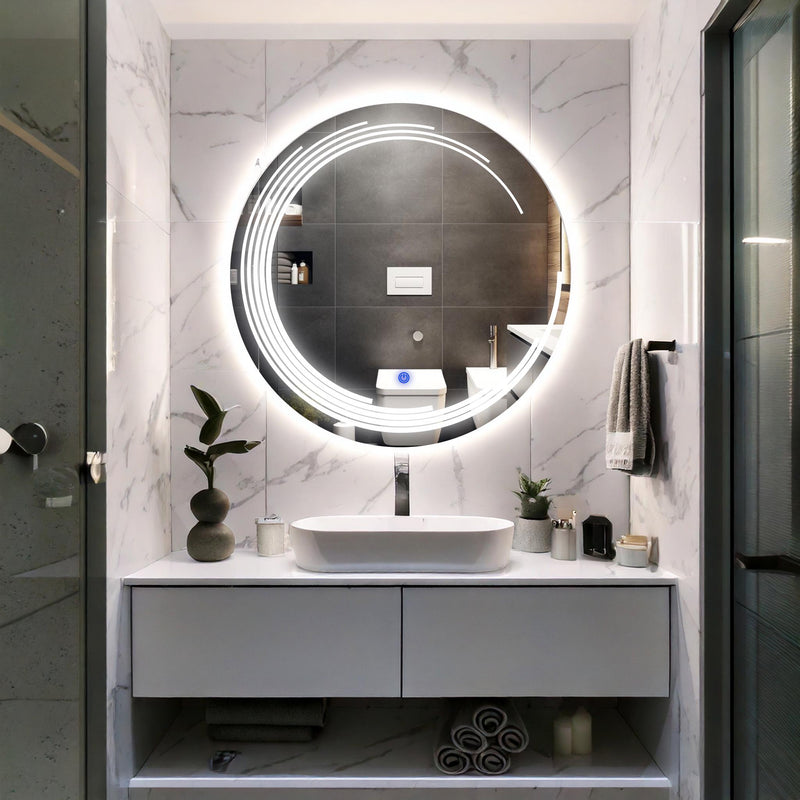 Miroir de salle de bain et lavabo LED sablé au laser Nova