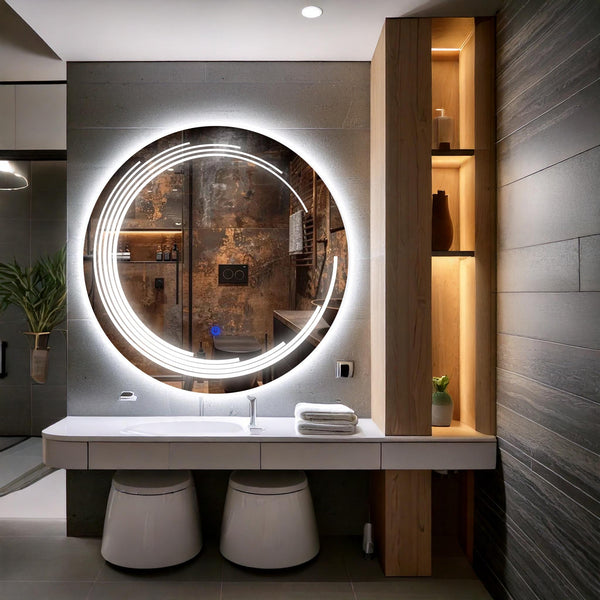 Miroir de salle de bain et lavabo LED sablé au laser Nova