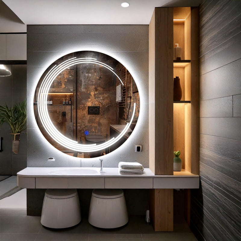 Miroir de salle de bain et lavabo LED sablé au laser Nova