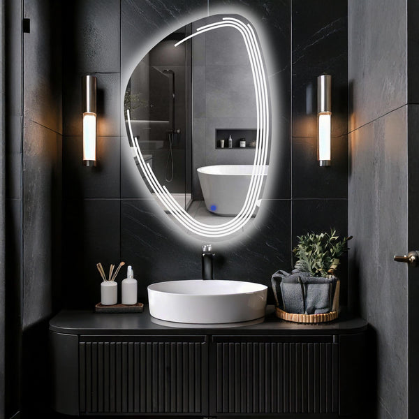 Miroir de salle de bain et lavabo LED sablé au laser Fractura