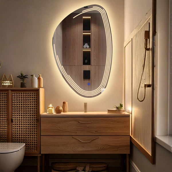 Miroir de salle de bain et lavabo LED sablé au laser Fractura