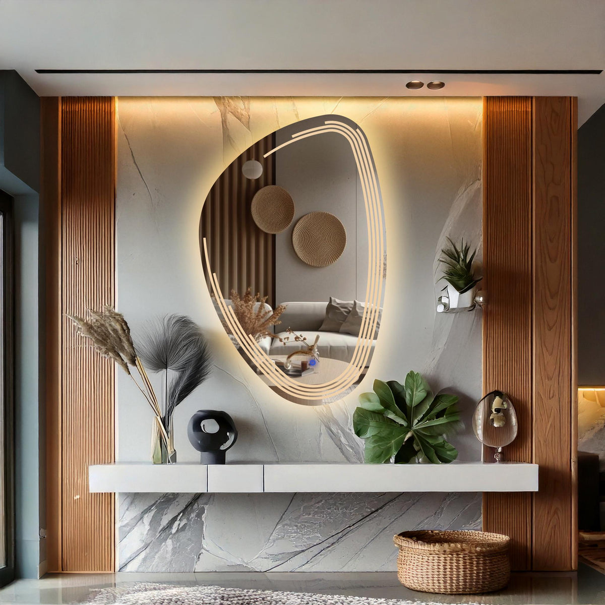 Miroir de salle de bain et lavabo LED sablé au laser Fractura