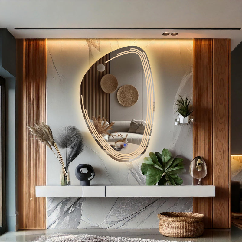 Miroir de salle de bain et lavabo LED sablé au laser Fractura