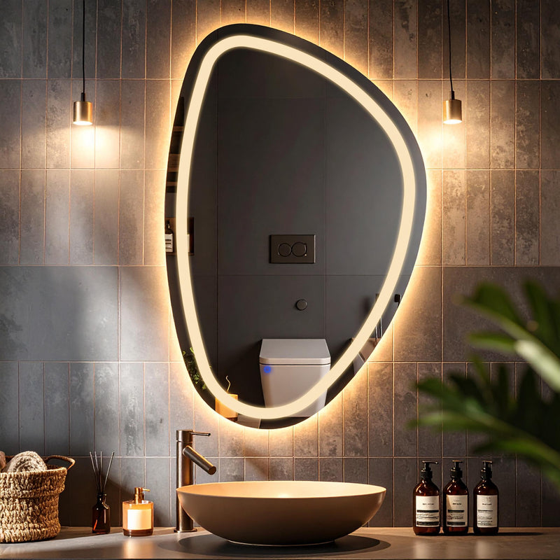 Miroir de salle de bain et lavabo LED sablé laser Diagonale